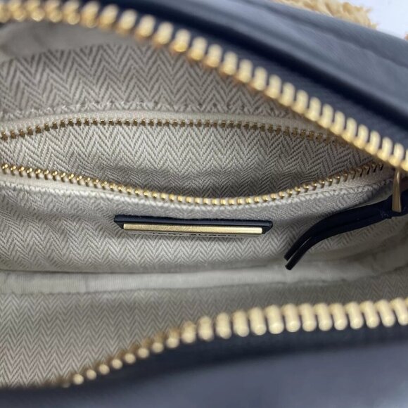 NEW TORY BURCH Womens Kira Chevron Raffia Rosette Small Camera Bag Brown Multi - Picture 4 of 14